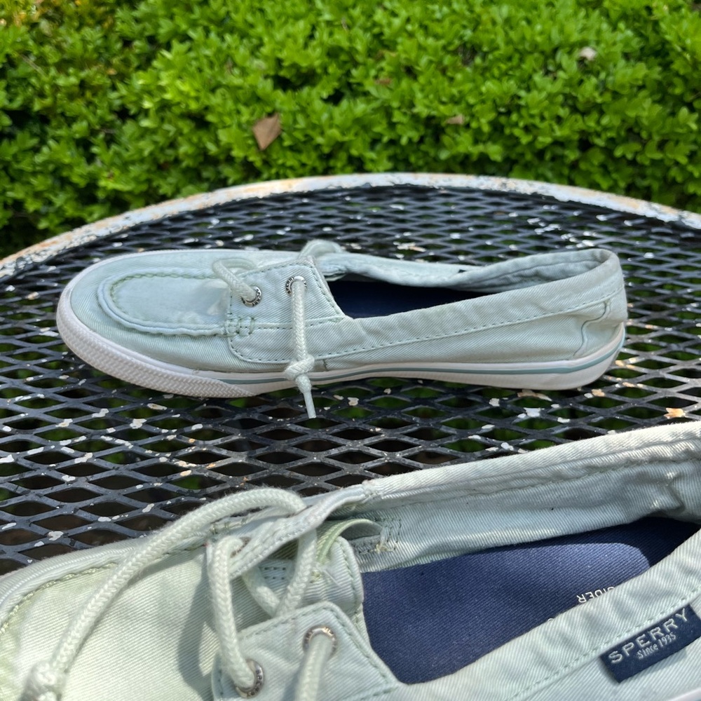 Light teal blue nautical slip on canvas Sperry Topsider boat sneaker shoe size 7 - Picture 5 of 6